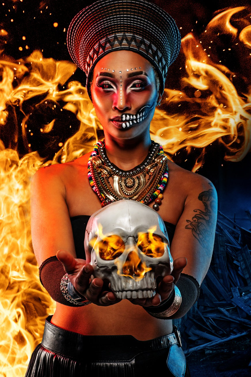 Santeria Voodoo Queen casting a fire spell